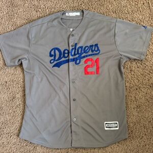 Majestic Gray Dodgers Jersey Buehler #21 with Blue and Red Accents size XXXL